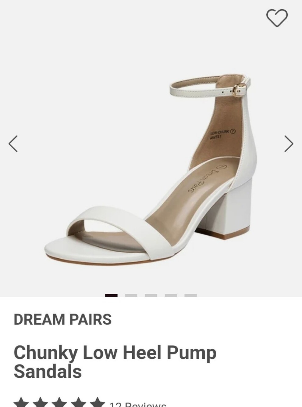 Dream Pairs White Chunky Low Heel Pump Sandals